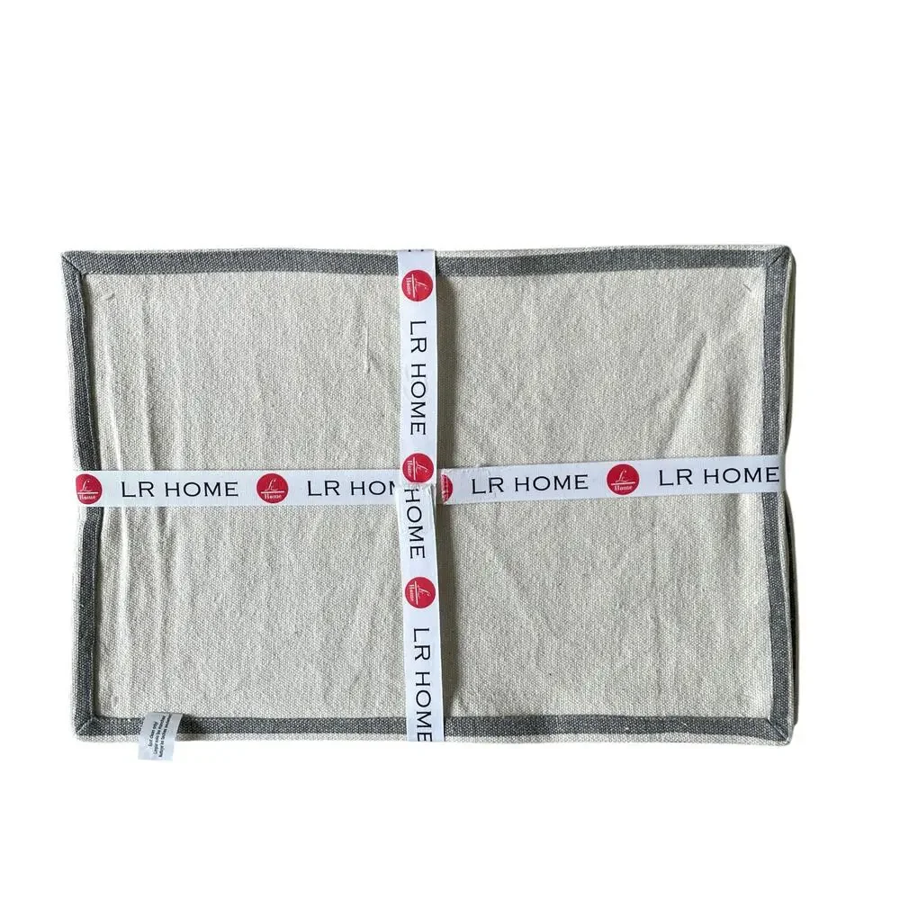 LR HOME Damask Print Placemats 13x19 Cotton Gray & Cream Set of 4 NEW